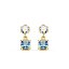  Pendientes pequeños colgantes de oro 18k con circonitas y aguamarina para mujer